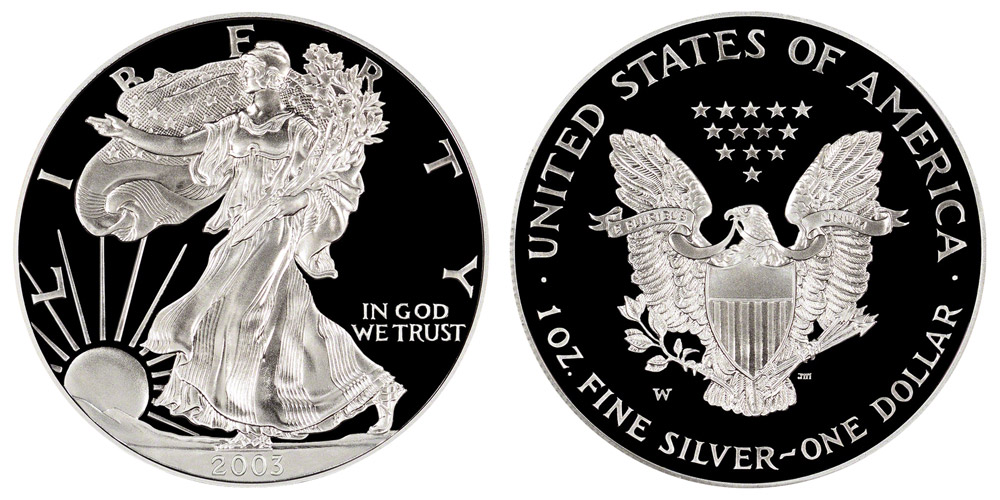 West Point Mint facility where 2003 American Silver Eagles were produced, or group of 2003 Silver Eagle coins